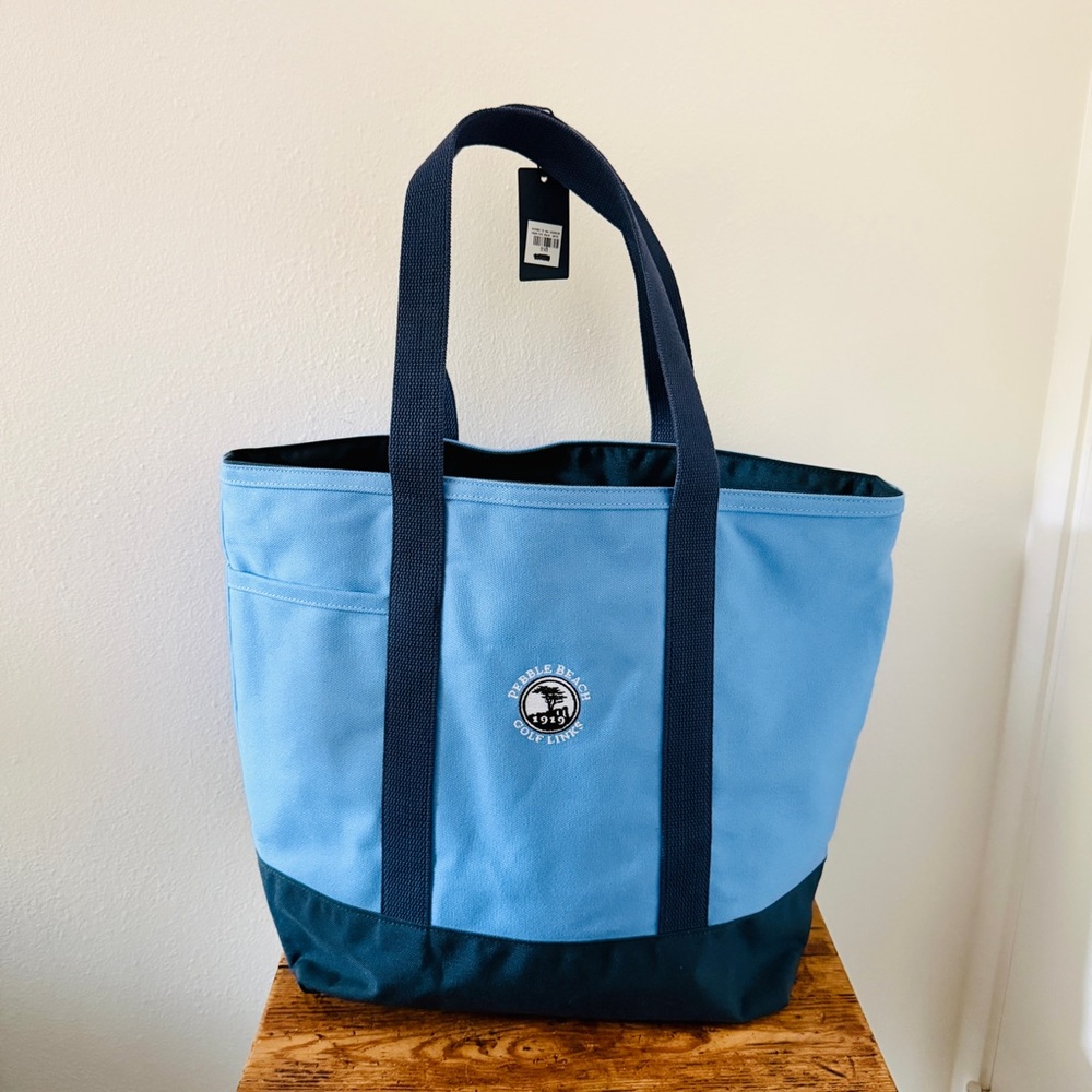 NWT Pebble Beach x Hudson Sutler Two Tone Blue Zip Top Tote Bag